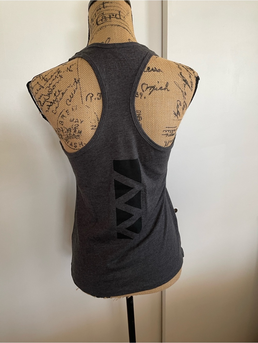 Women's Dark Gray Racerback Tank Top with Subtle Logo - Picture 3 of 4